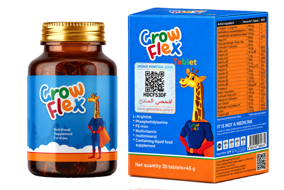 Grow Flex Tablet kutusu ve şişesi